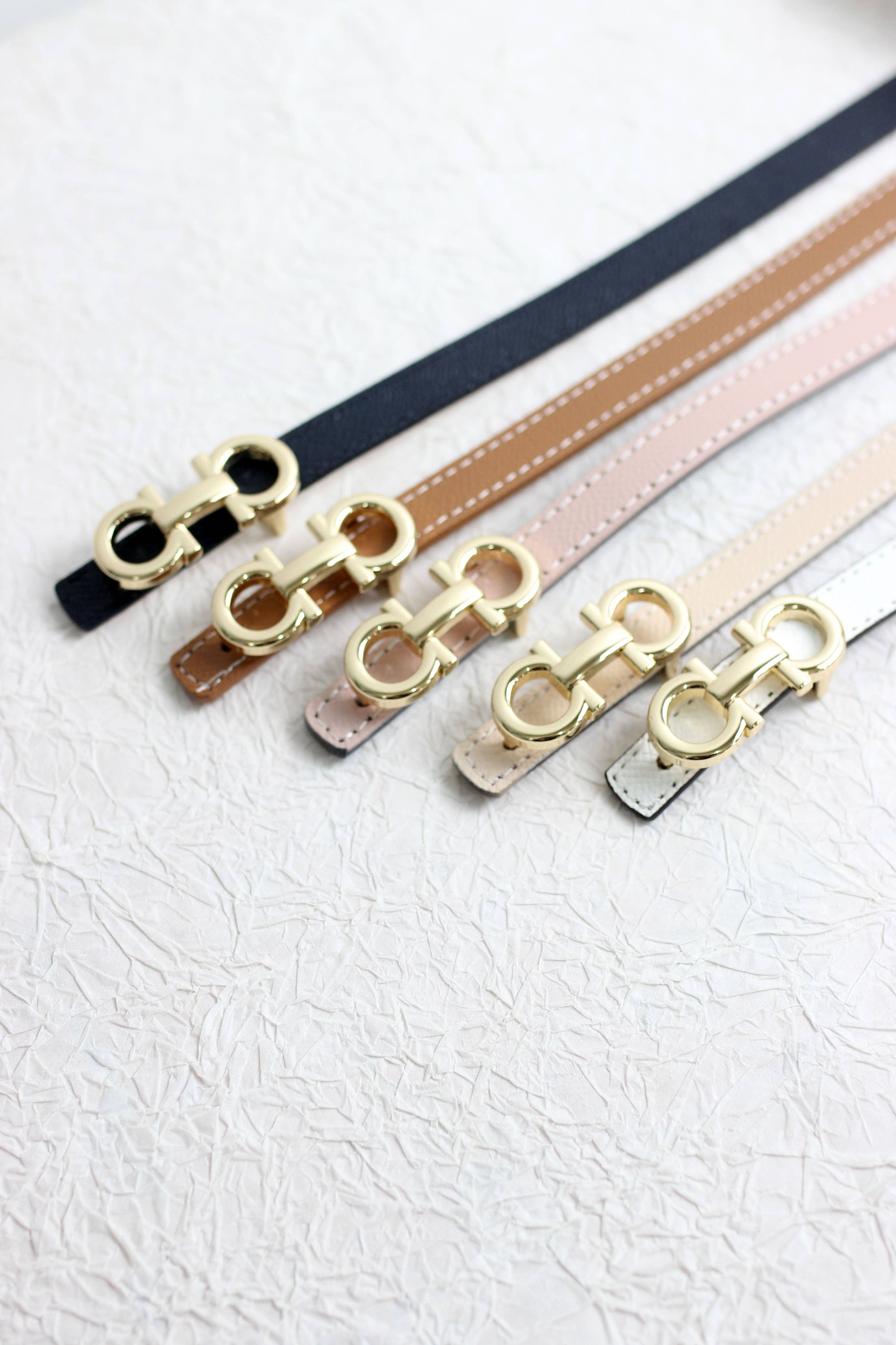 ESLEY - Wholesale Belt - Women's - A2503DJN31845 - Slim Reversible Leather Belt with Gold4