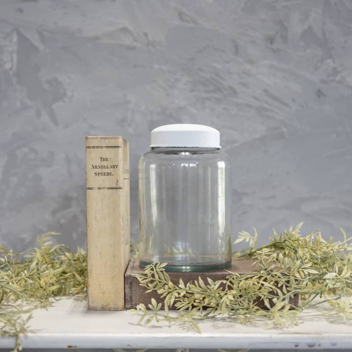 Frasco de vidro transparente de 7,5" c/ tampa branca por atacado de Ragon House