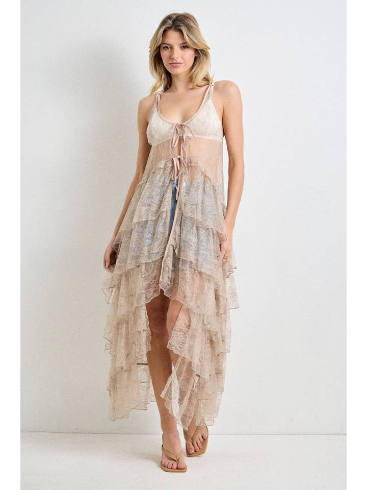 Baevely by Wellmade USA - Vendita all'ingrosso Camicetta - Donna - Spolverino a balze con volant in pizzo romantico10