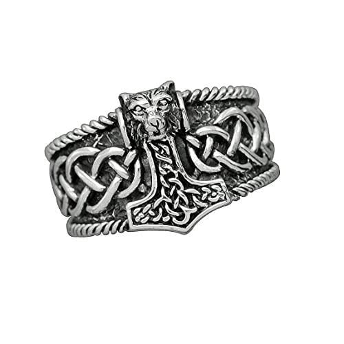 Anillo de plata 925 Wolf Thors Hammer Viking Punk para hombre para venta al por mayor de VN Jewellery