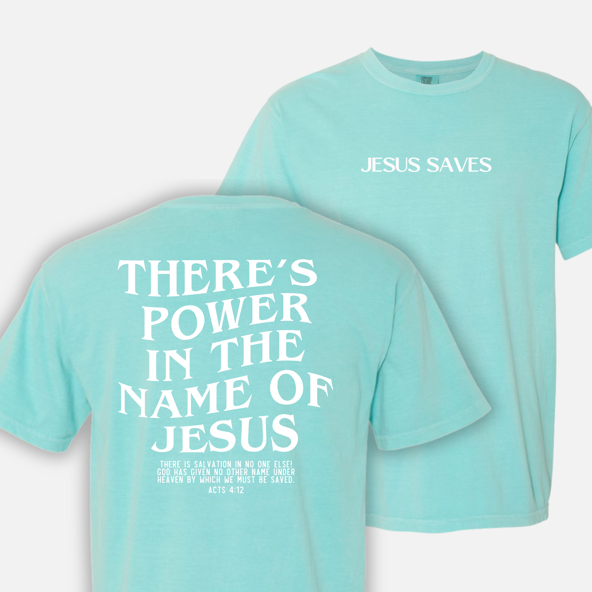 Faith & Life Christian Brands - Vente T-shirt sérigraphié – femme - Jésus sauve la puissance au nom de Jésus T-shirt chrétien unisexe8