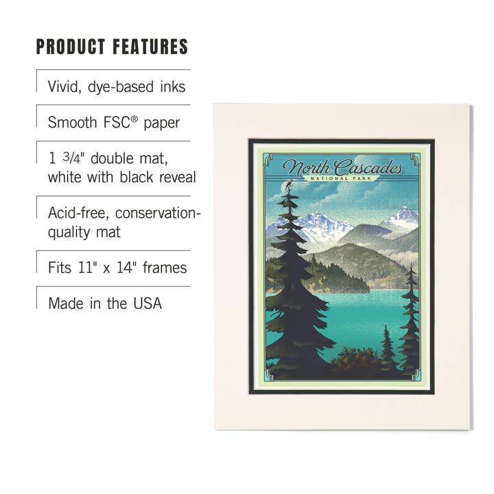 Lantern Press - Wholesale Art Print - MATTED PRINTS North Cascades National Park Lithograph3