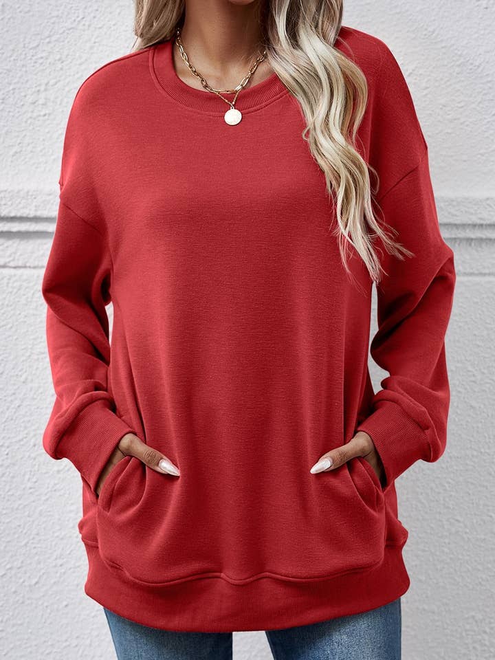 Lily Clothing - Wholesale Sweatshirt - Women's - LOOSE ROUND NECK PLUSH SWEATSHIRT_CWTSTL0649