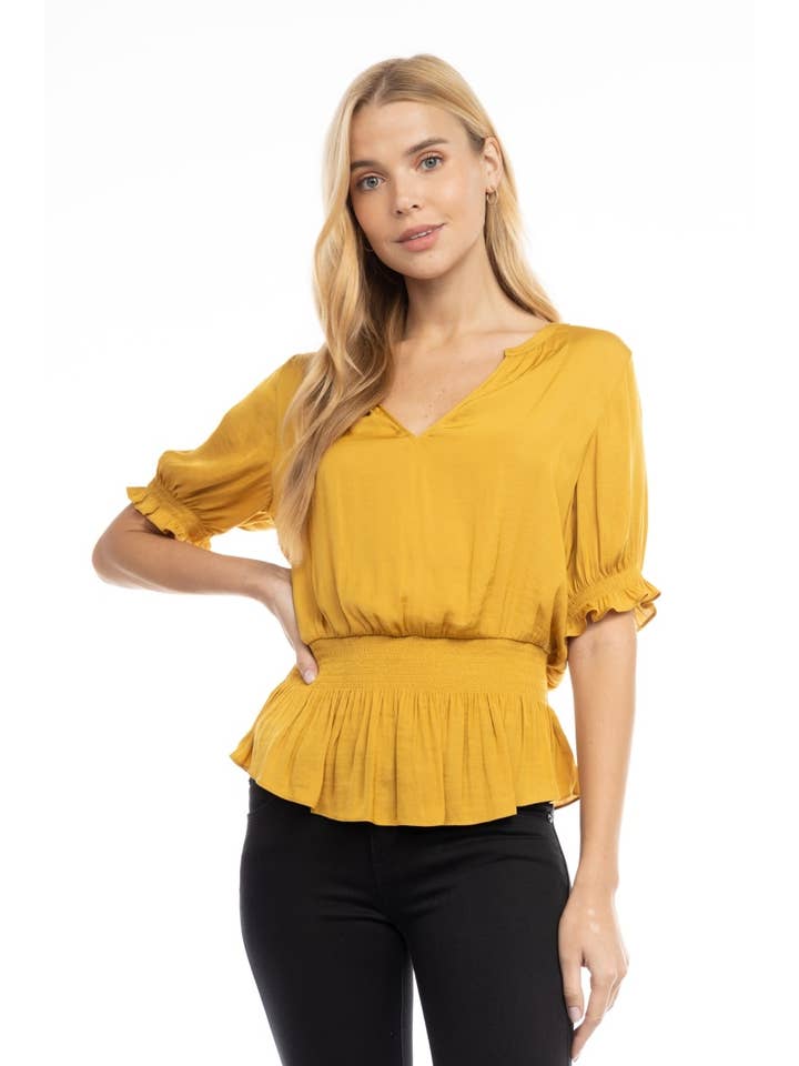 Smocked Short Sleeve Blouse for wholesale by Naked Zebra