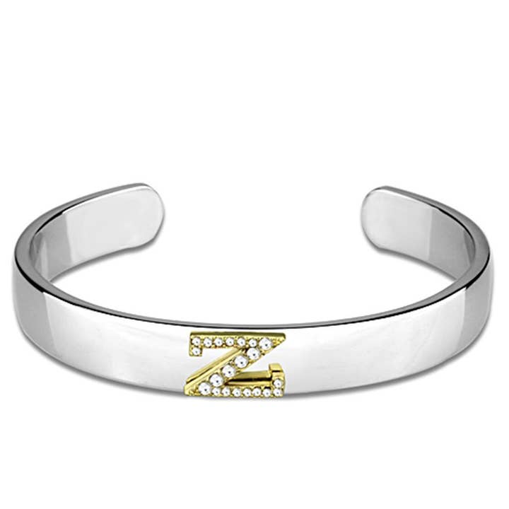 LO3636 - Omvänd tvåfärgad vit metallarmband med högsta kvalitet kristall i klart för wholesale av Alamode