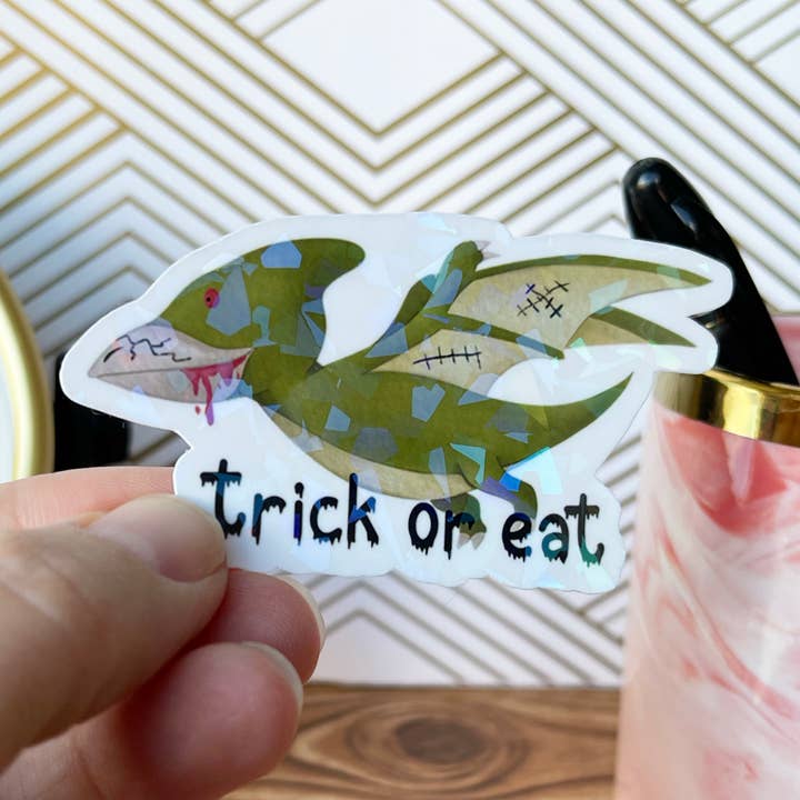 Holographic Zombie Dinosaur Vinyl Sticker, Pterodactyl for wholesale by Divers Doodles