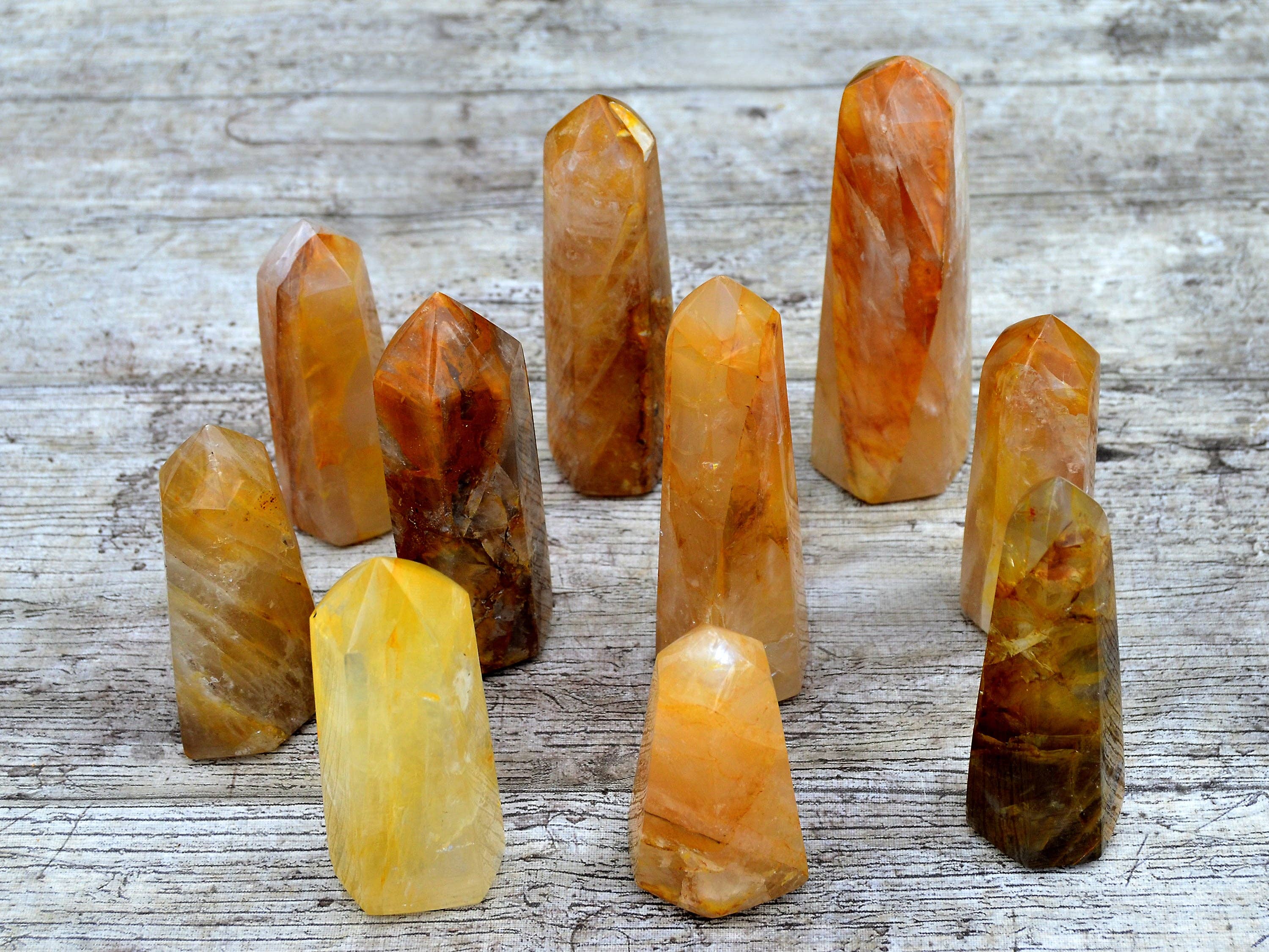 Kaia & Crystals - Wholesale Spiritual Stone/Crystal - Golden Healer Quartz Tower (6-10 Pcs) 1 Kg Yellow Hematoid7