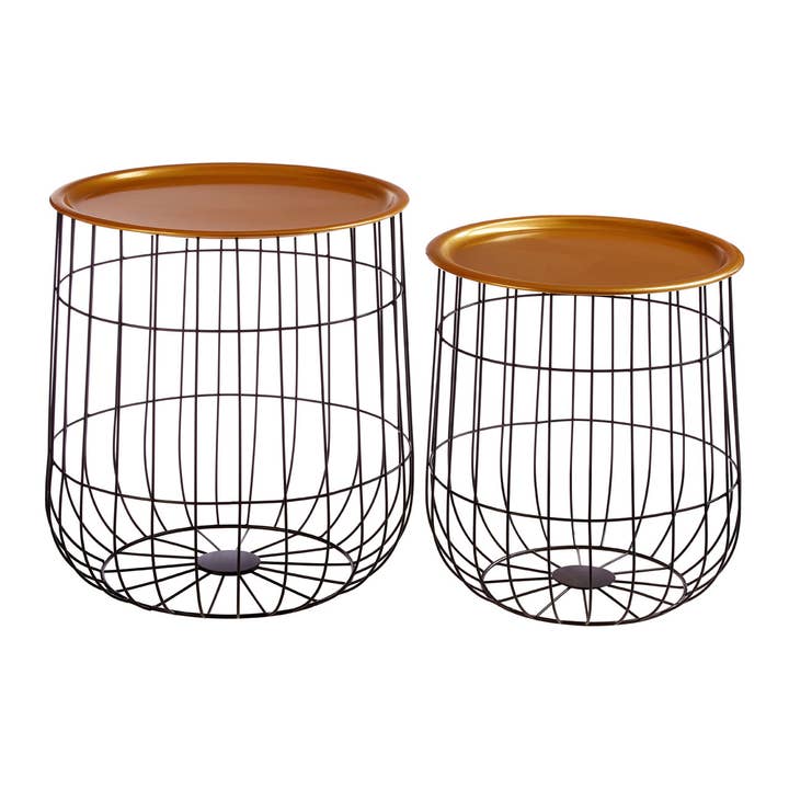 Set Of 2 Black Wire Basket Tables for wholesale by Interiors by Premier