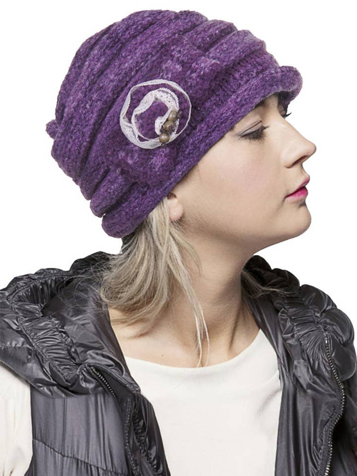 C.C Lace Bow Trim Knit Beanie for wholesale by Hana