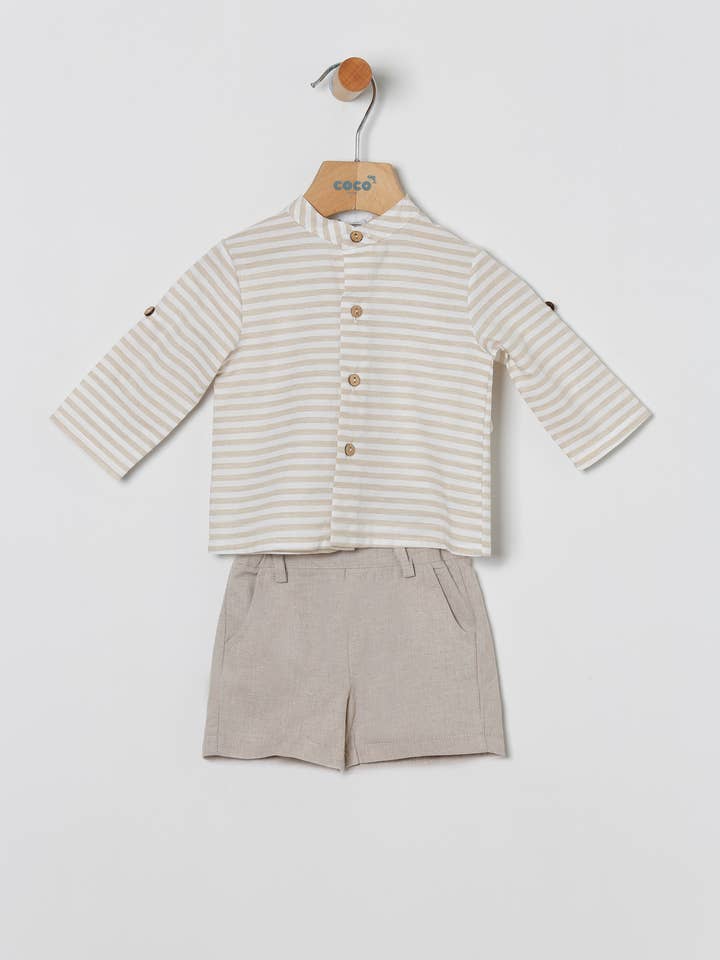 Baby Boy Set Striped Shirt and Toasted Linen Bermuda Shorts for wholesale by COCO ACQUA