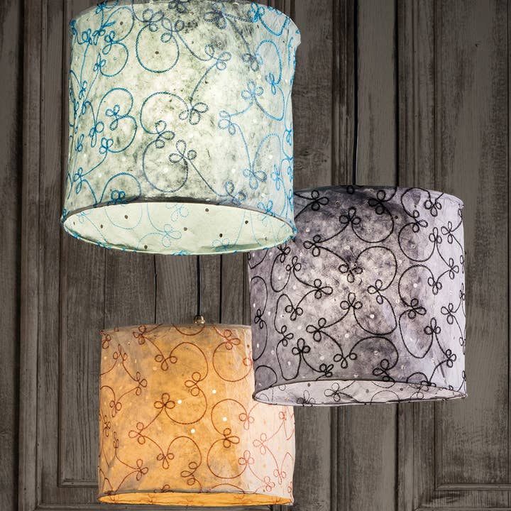 Black BK Embroidered Lokta Paper Lampshade for wholesale on Faire0