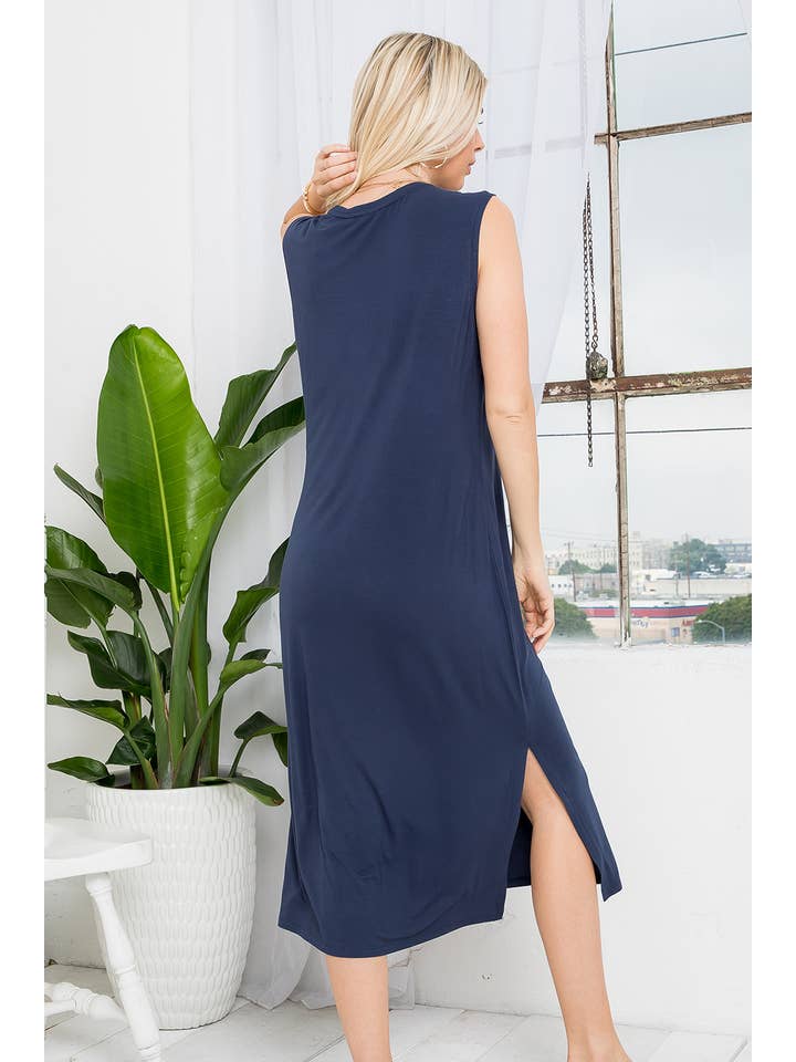 Sweet Lovely by Jen – Vestido - Mulher por atacado – VESTIDO MIDI CASUAL EM MALHA JERSEY COM BOLSO MACIÇO SEM MANGAS40