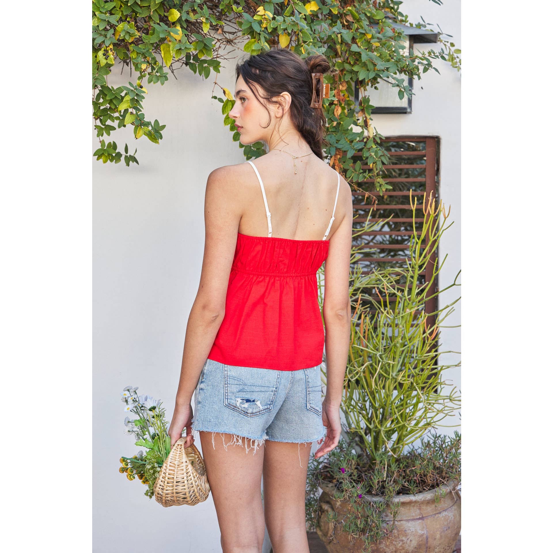 idem ditto - Wholesale Blouse - Dames - BABYDOLL TANKTOP MET CONTRASTERENDE STRIKDETAILS8