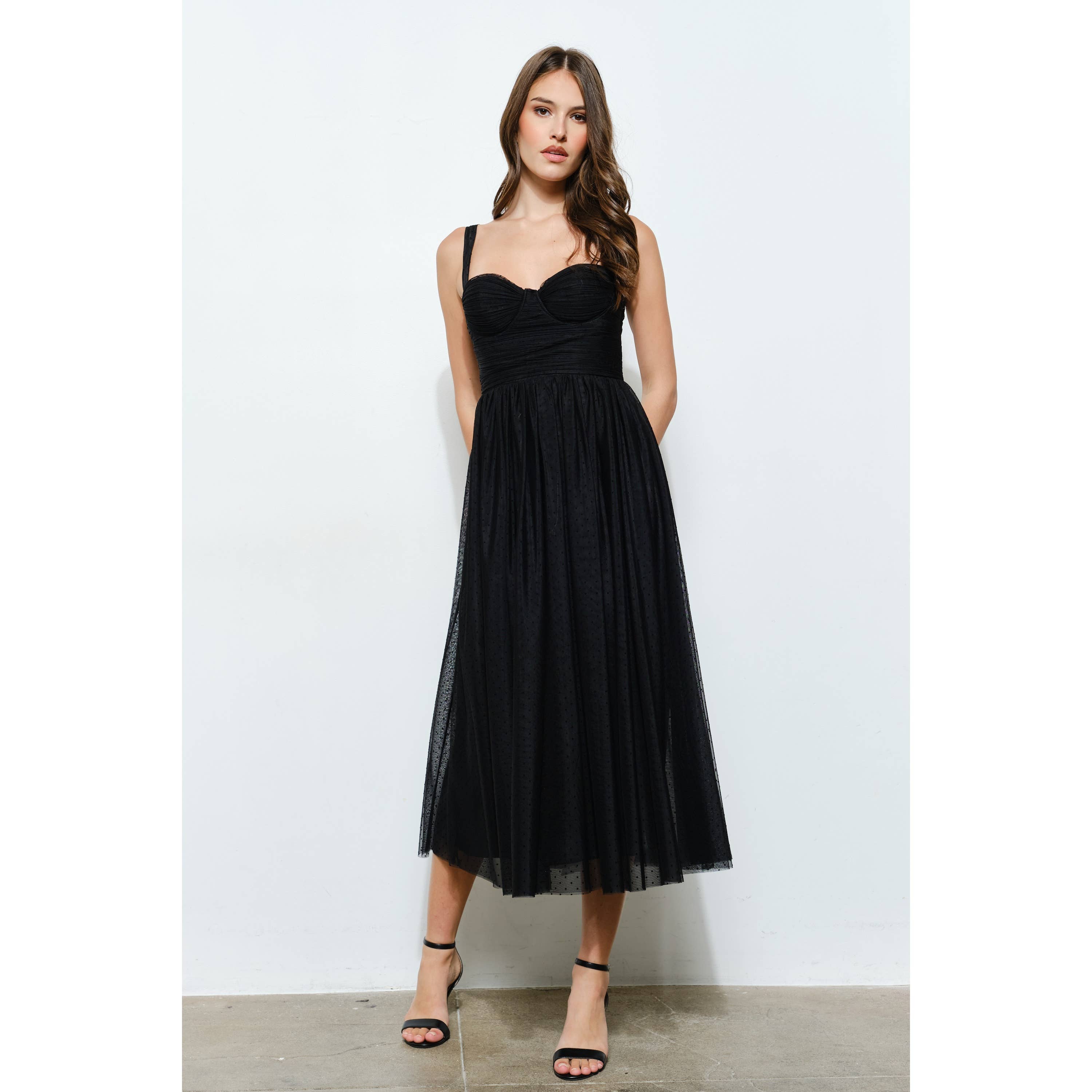 INA - Wholesale Dress - Women's - Polka Dot Tulle Bustier Midi Dress0