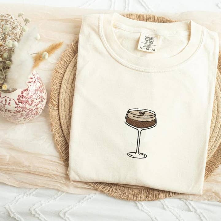 Embroidered Espresso Martini Cocktail Shirt for Her for wholesale by ART OF DOTS
