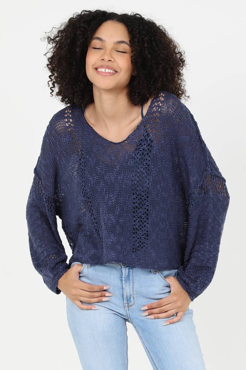 ANGIE - Wholesale Knit Sweater - Women's - XHE55-ASIS BEACHY LIGHT WEIGHT V NECK CROP PULLOVER SWEATER40