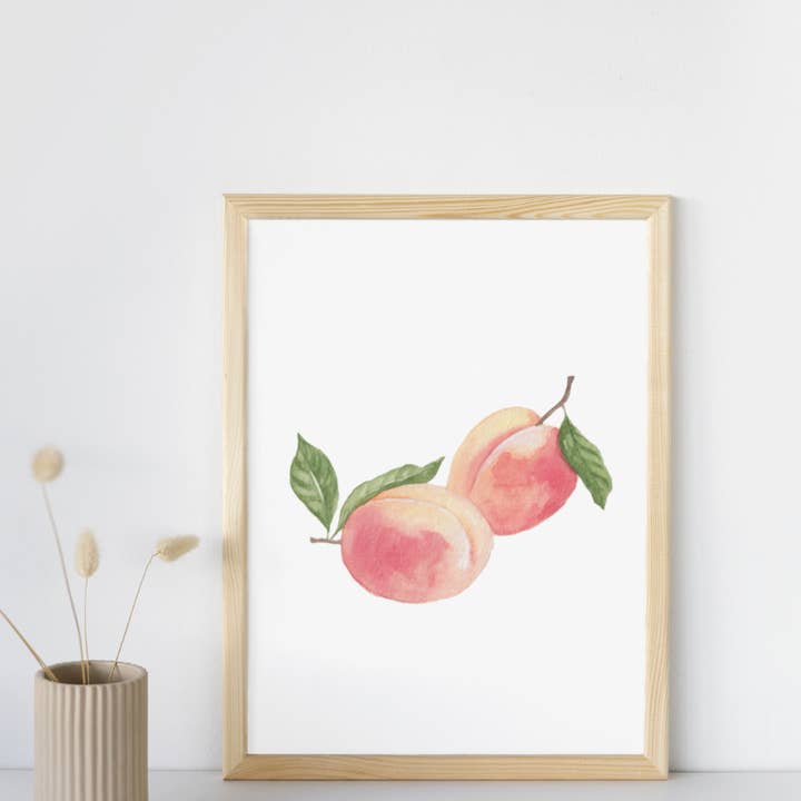 Peaches Watercolor Fine Art Print for wholesale by Jenny Lemoine Design