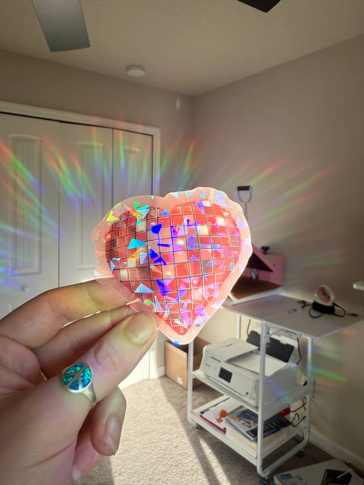 Disco Heart Sticker, Sparkly Vinyl Decal for wholesale by TTN Stickers
