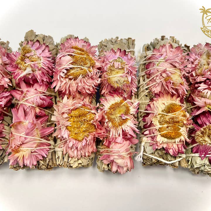 Faiza Naturals - Wholesale Sage Bundle - Pink Sunflower with White Sage Bundles2
