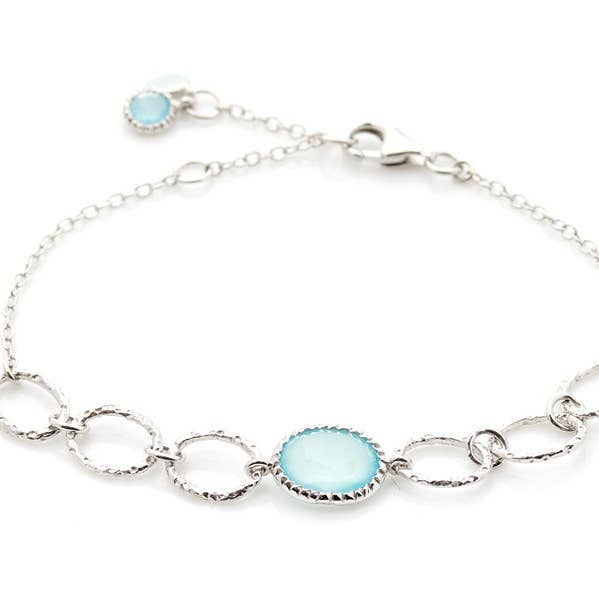 Pulseira oval azul calcedônia, prata de 1ª Lei 925, 15,5+3 cm por atacado de OPALOOK France