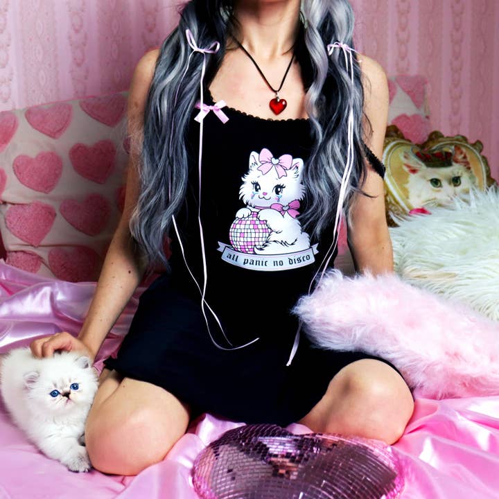 All Panic No Disco Kitty Cat Cami tanktop voor wholesale door Moonstruck Crystals