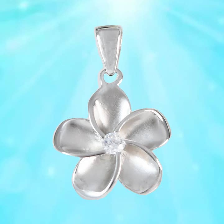 Hawaiian Plumeria Pendant, Sterling Silver Plumeria CZ Charm Pendant, Hawaiian Jewelry, Birthday Christmas Gift for wholesale by Paradise Treasures Jewelry