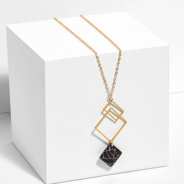 Ares - Squares Necklace with Howlite for wholesale by Aviv Jewelry