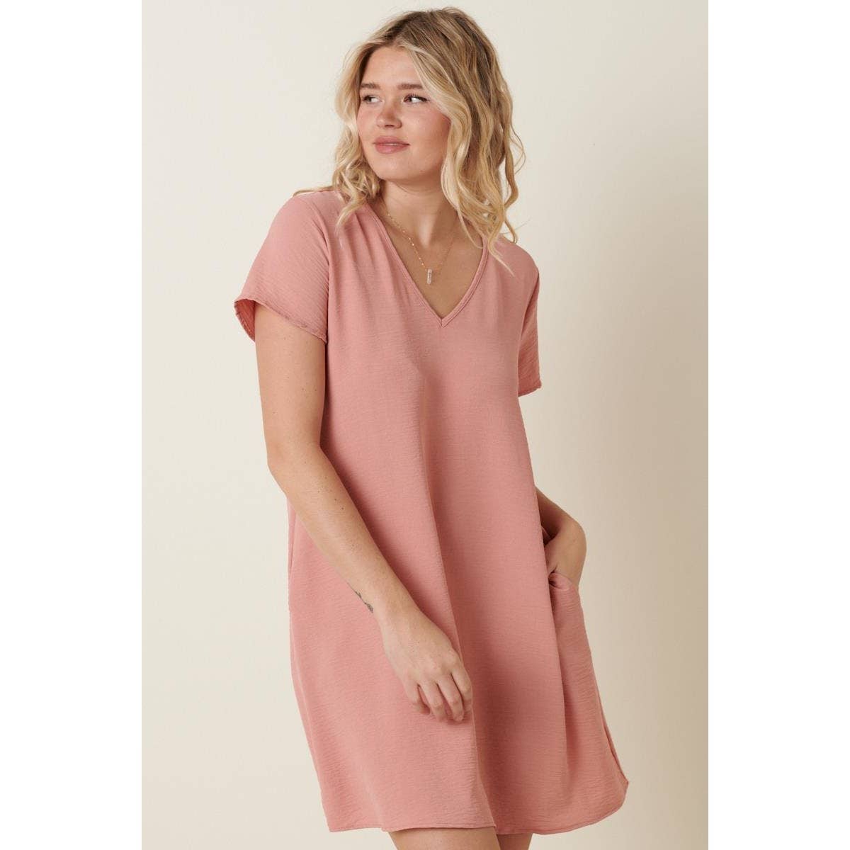 mittoshop - Wholesale Jurk - Dames - AIRFLOW SHIFTJURK MET V-HALS EN KORTE MOUWEN1