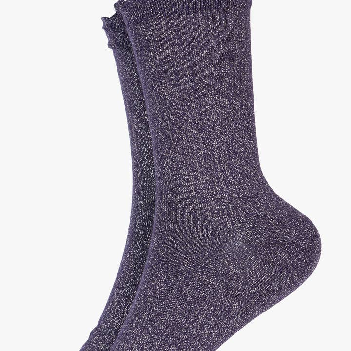 Glitter enkelsokken in blauw met geschulpte manchet voor wholesale door Sock Talk