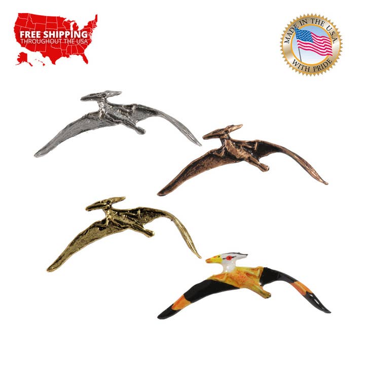 Creative Pewter Designs - Vendita all'ingrosso Spille - Spilla da bavero in peltro con dinosauro volante pterodattilo, A190