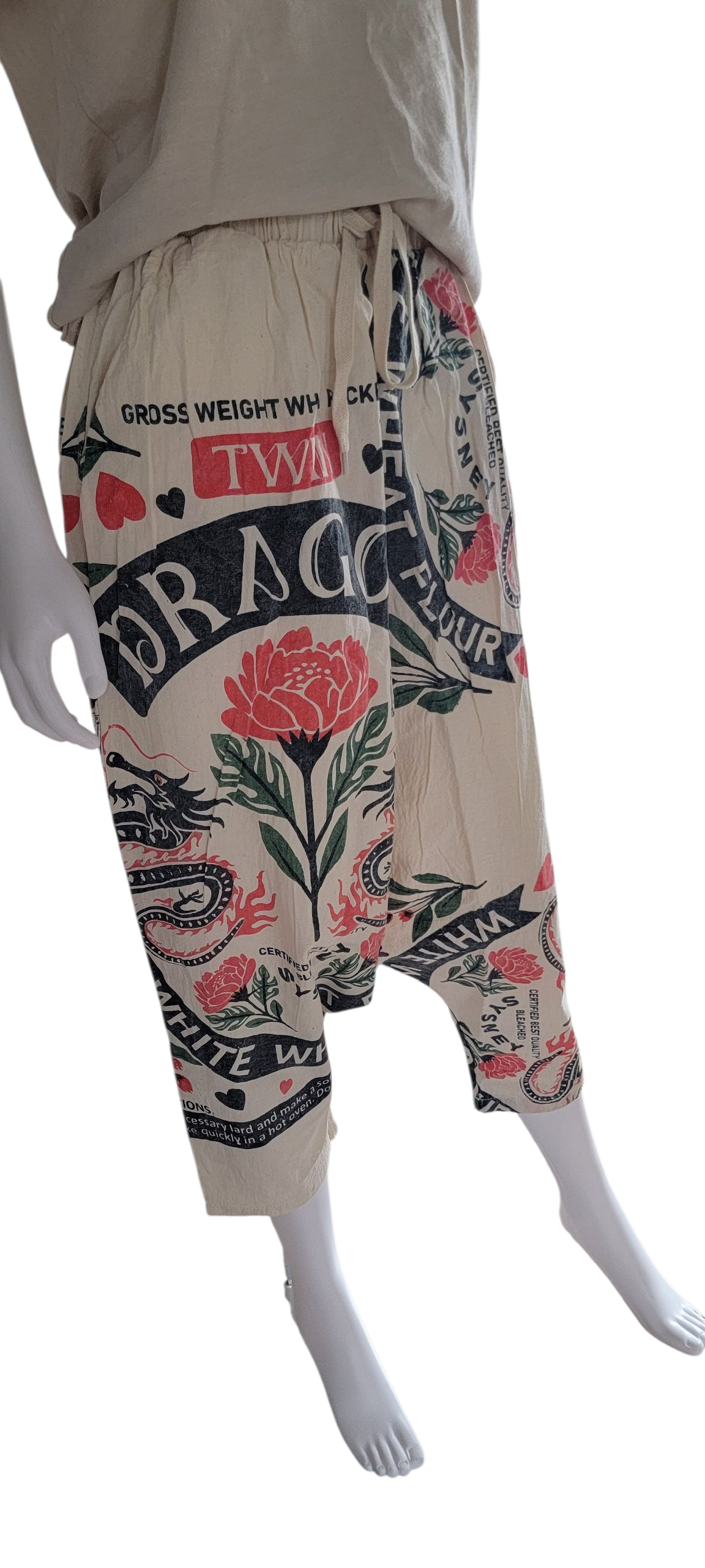 Evergreen Guardian Imports - Wholesale Pants - Unisex - TT2454 Flour Sack Drop Crotch Harem Pants Dragon Rose4