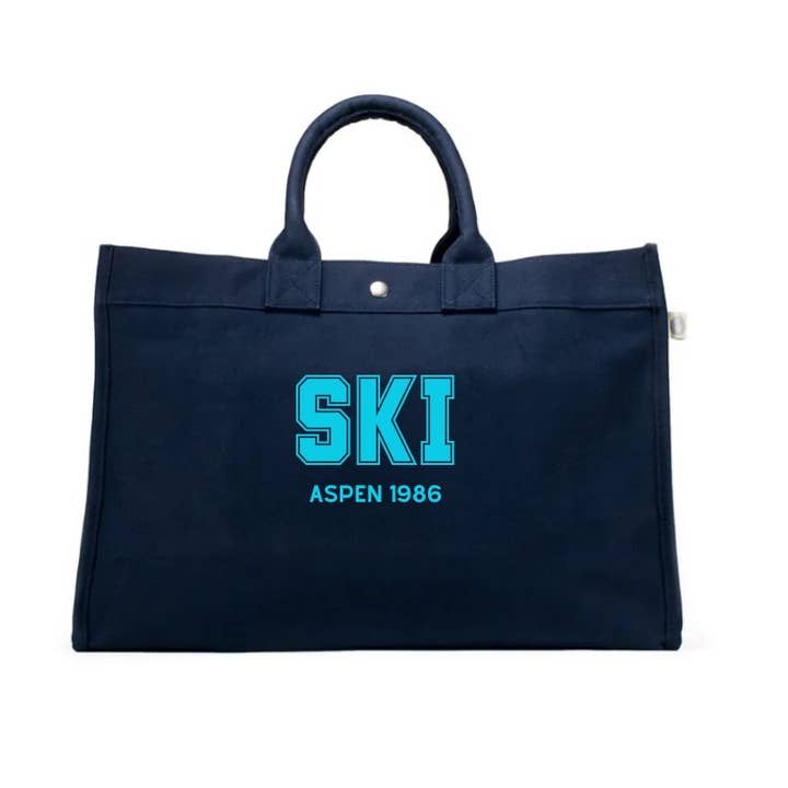 SAC TOTE SKI - Aspen 1986 - Marine avec Bleu Capri NOUVEAU ! pour la vente par Quilted Koala