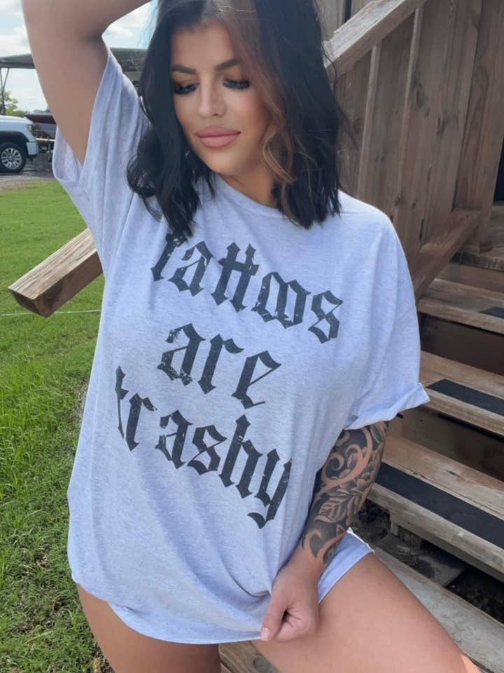 Fringed Outlaw Wholesale - Wholesale Screen Printed T-Shirt - Women's - TATTOOS ARE TRASHY