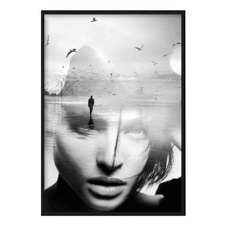Black & White Abstract Photo Woman Sea Print for wholesale by Artze Wall Art