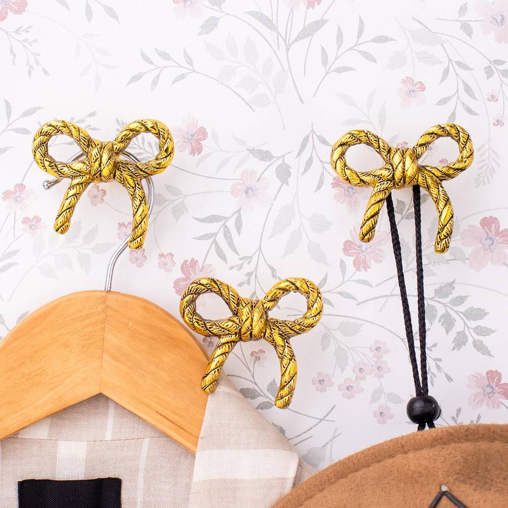 3 Piece Aluminium Robe Bow Purse Wall Hook Golden for wholesale on Faire0