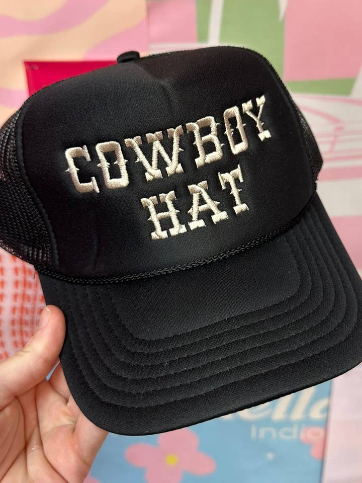 Black Cowboy Hat Trucker Hat: Embrodiary for wholesale by Happy Hour