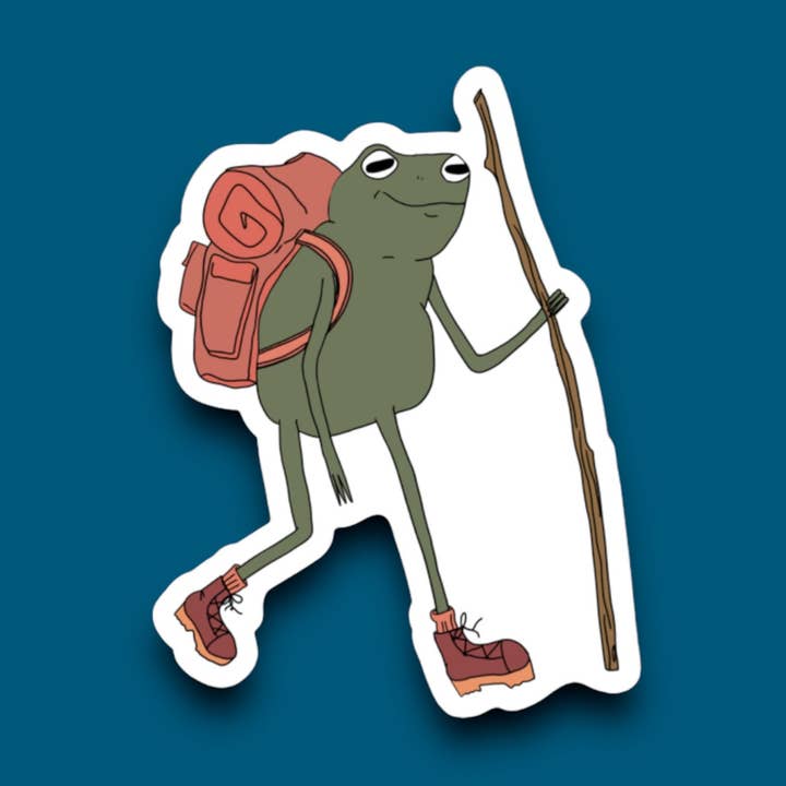 Hiker Frog | Vinyl Sticker for wholesale by Blue Bison Apparel