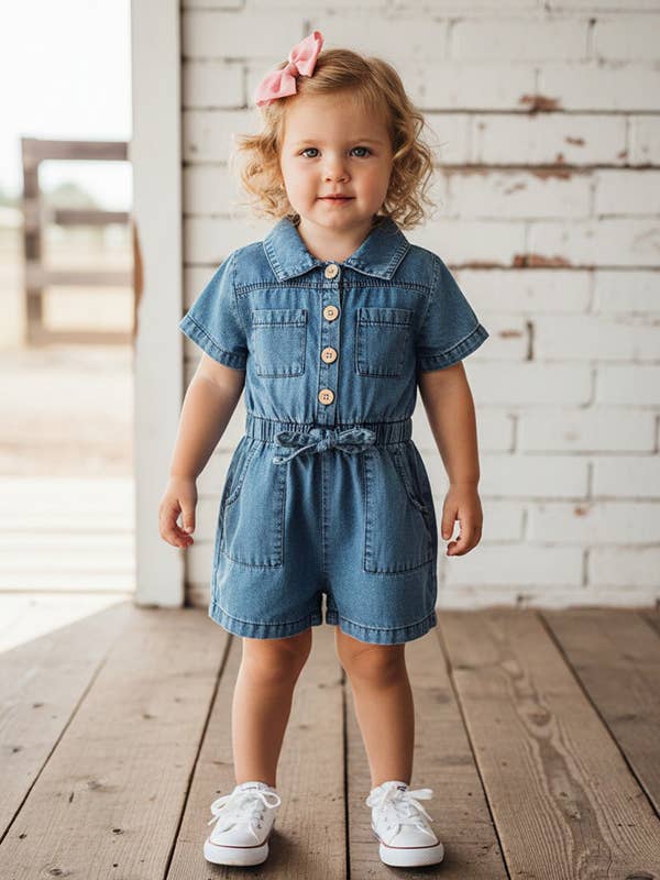 One piece soft denim toddler girls jumpsuit 250936M for wholesale by luluclothes
