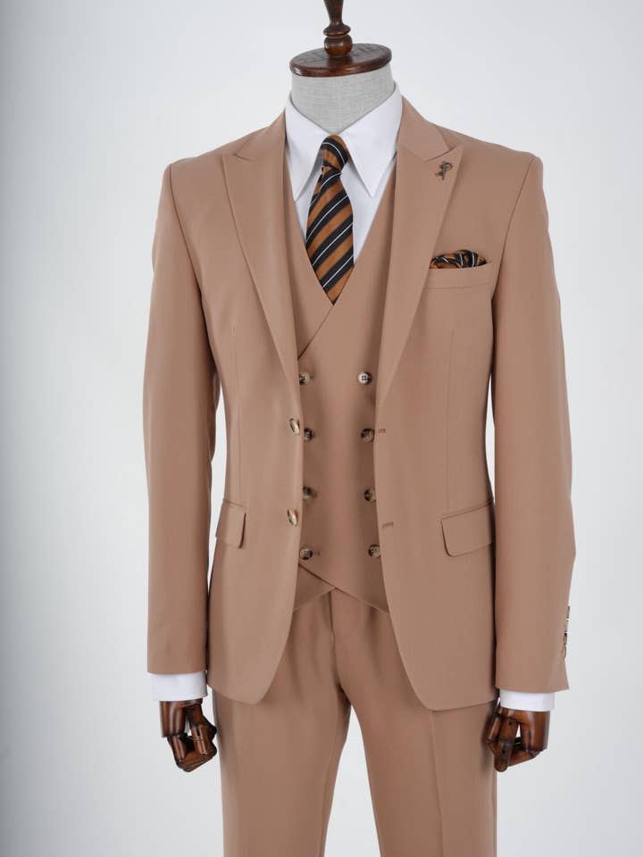 parez suits - Wholesale Suit Set - Men's - Mens Suit Slim Fit 3 Piece Camel PAREZ SUITS5