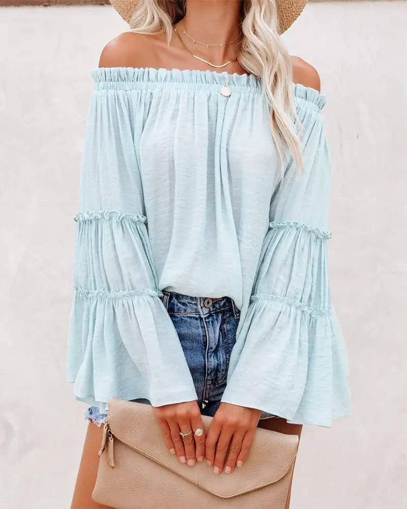 Fashion Combination - Wholesale Blouse - Women's - frill hem off shoulder bell sleeve top20