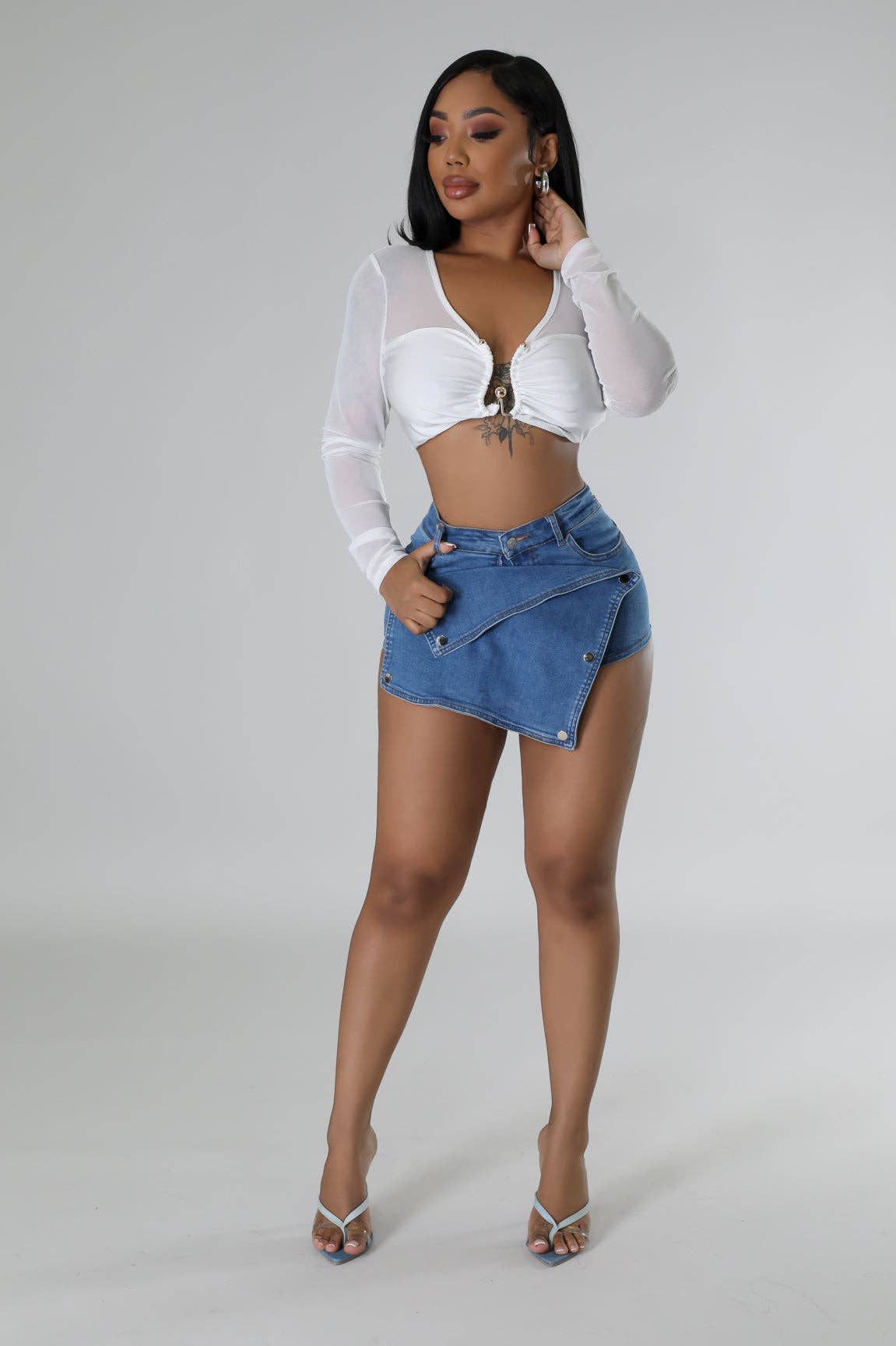 DENIM SKORT AND LEG WARMER SET for wholesale on Faire8