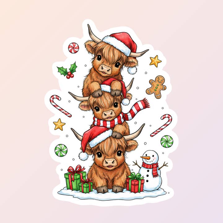 Autocollants de vacances de vaches Highland, autocollants de Noël de vaches mignonnes pour la vente par Sorry Not Sorry Co