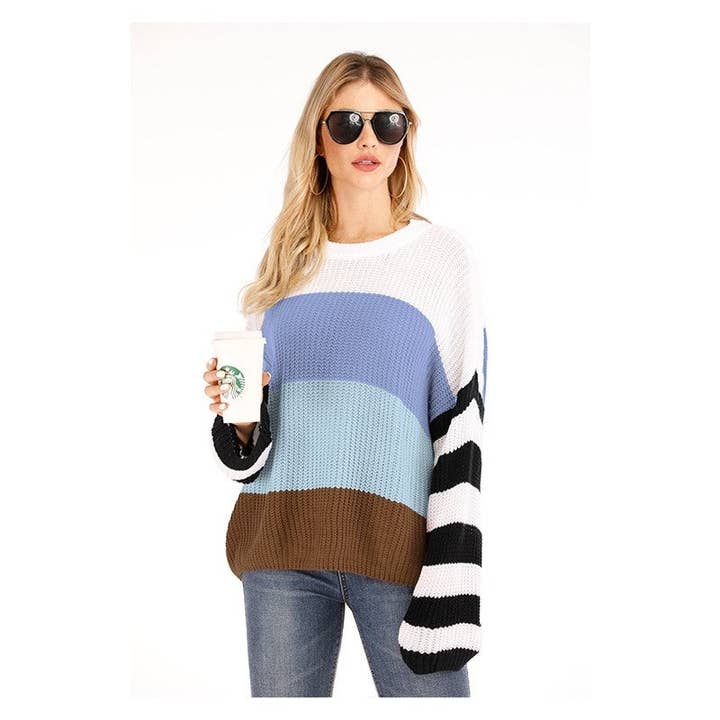 Ronde Hals Gestreepte Losse Trui voor wholesale door Plush Looks