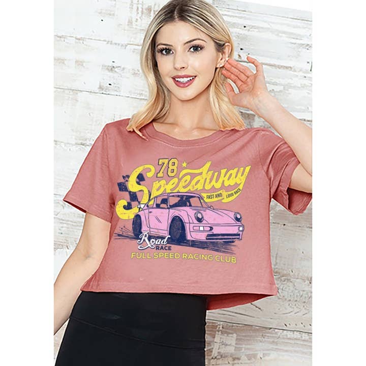 MINEB - Wholesale Screen Printed T-Shirt - Women's - SPEEDWAY RACING CLUB SHORT CROP TEE3