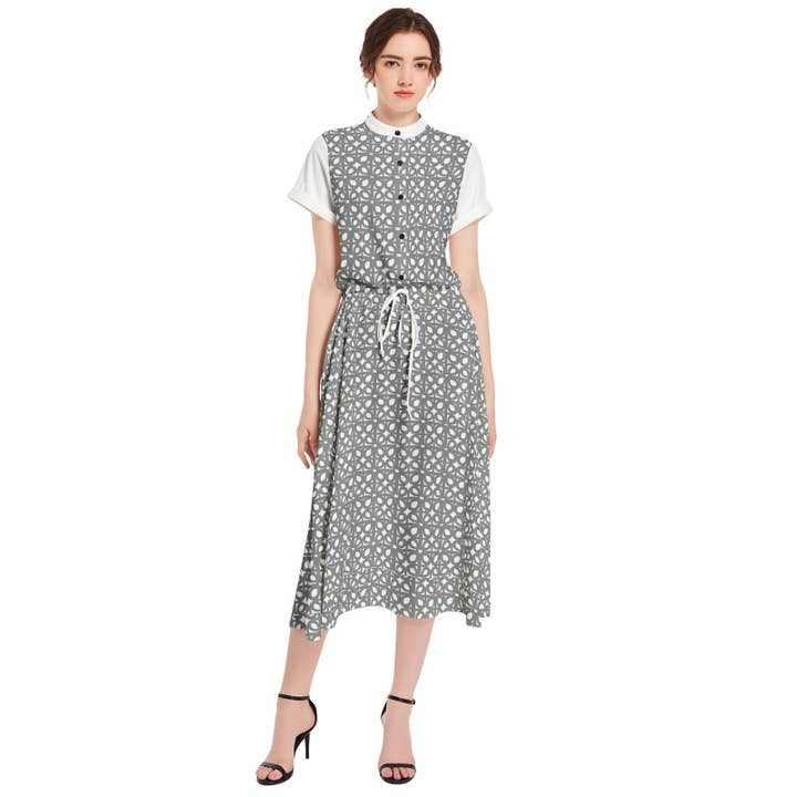 Midiklänning med dragsko i midjan A-linje för wholesale av Baffeu