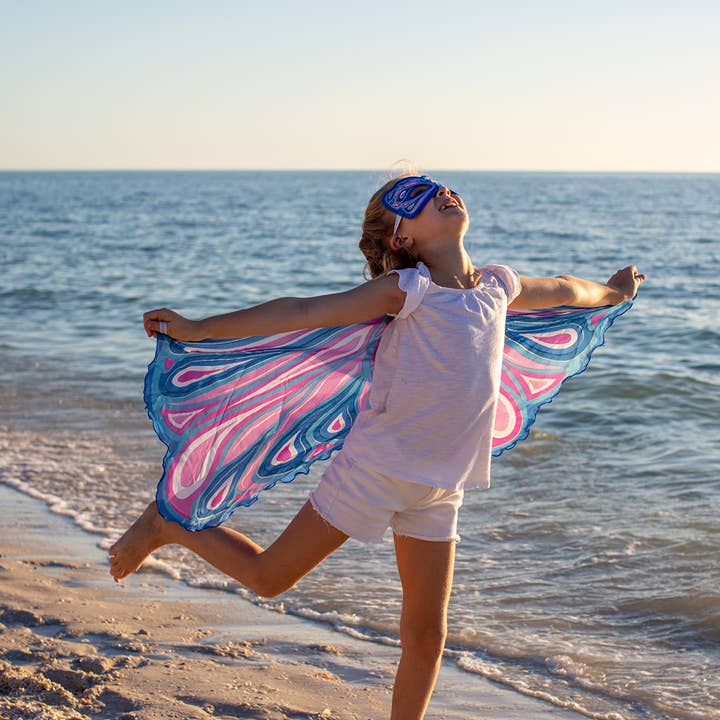 Blue Fortune Fairy Wings + Mask (Kids Cape Costume Set) for wholesale by DREAMY DRESS-UPS®
