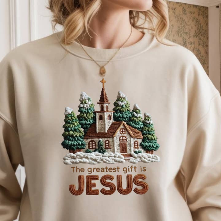 Faux Latch Hook The Greatest Gift Is Jesus Sweatshirt for wholesale by JAC Wholesale