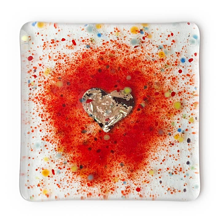 Fused Glass Heart Coaster Red for wholesale by Dreya Glass