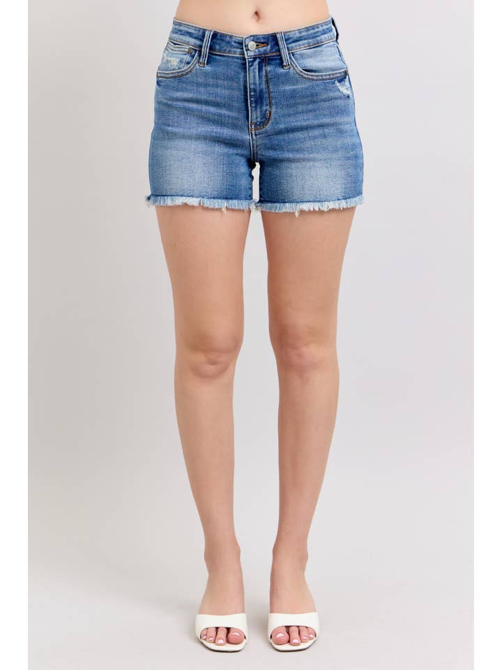 Watermelon Apparel – wholesale Shorts – Dam – Judy Blue Högmidjade Vintage Tvättade Shorts med Fransad Kant Shorts
