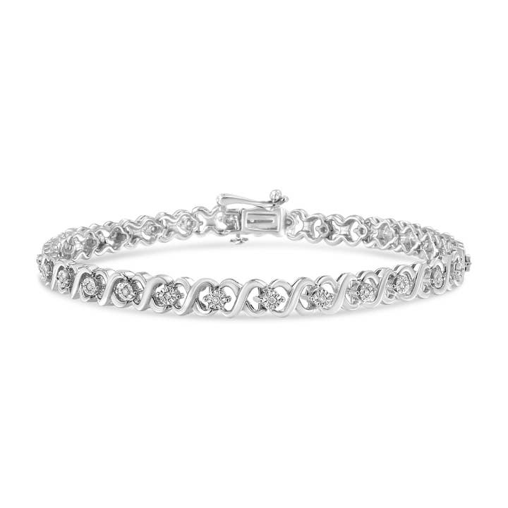 .925 Sterling Silver 1/6 Ct Diamond Station Tennis Bracelet for wholesale by Infinite Jewels